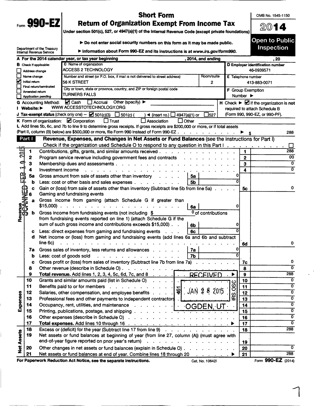 Image of first page of 2014 Form 990EZ for Access 2 Technology