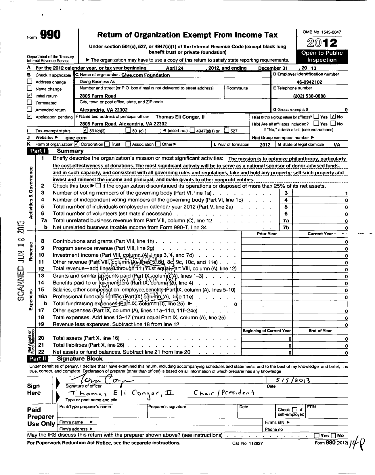 Image of first page of 2013 Form 990 for The Blackbaud Giving Fund