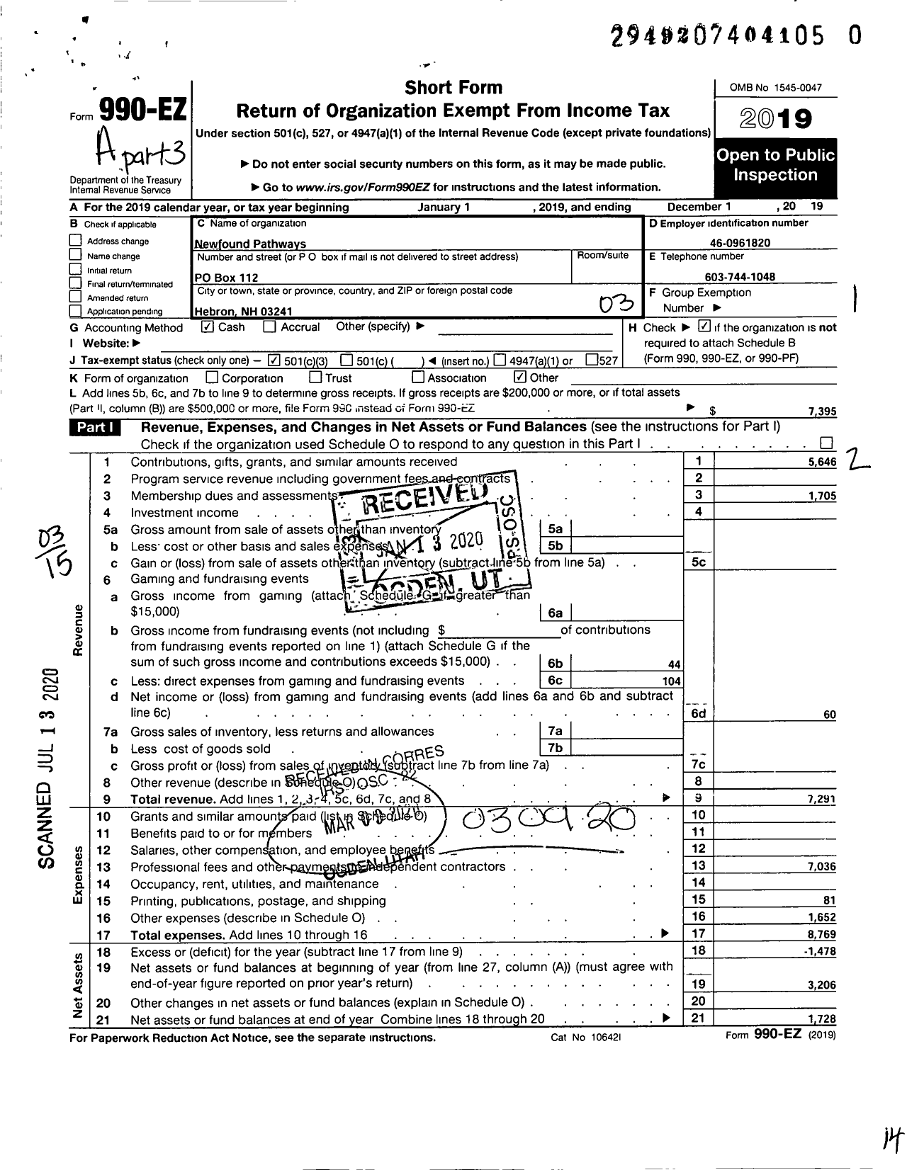 Image of first page of 2019 Form 990EZ for Newfound Pathways