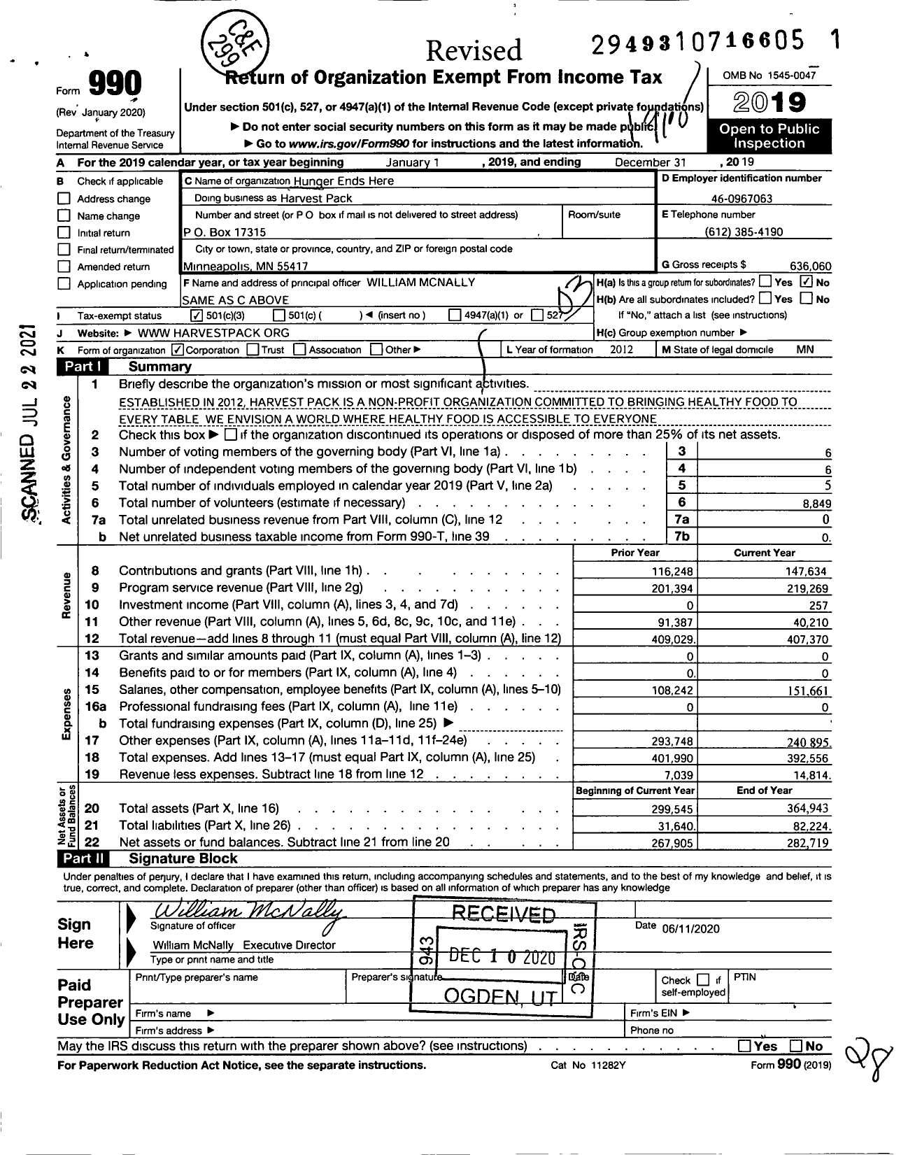 Image of first page of 2019 Form 990 for Harvest Pack