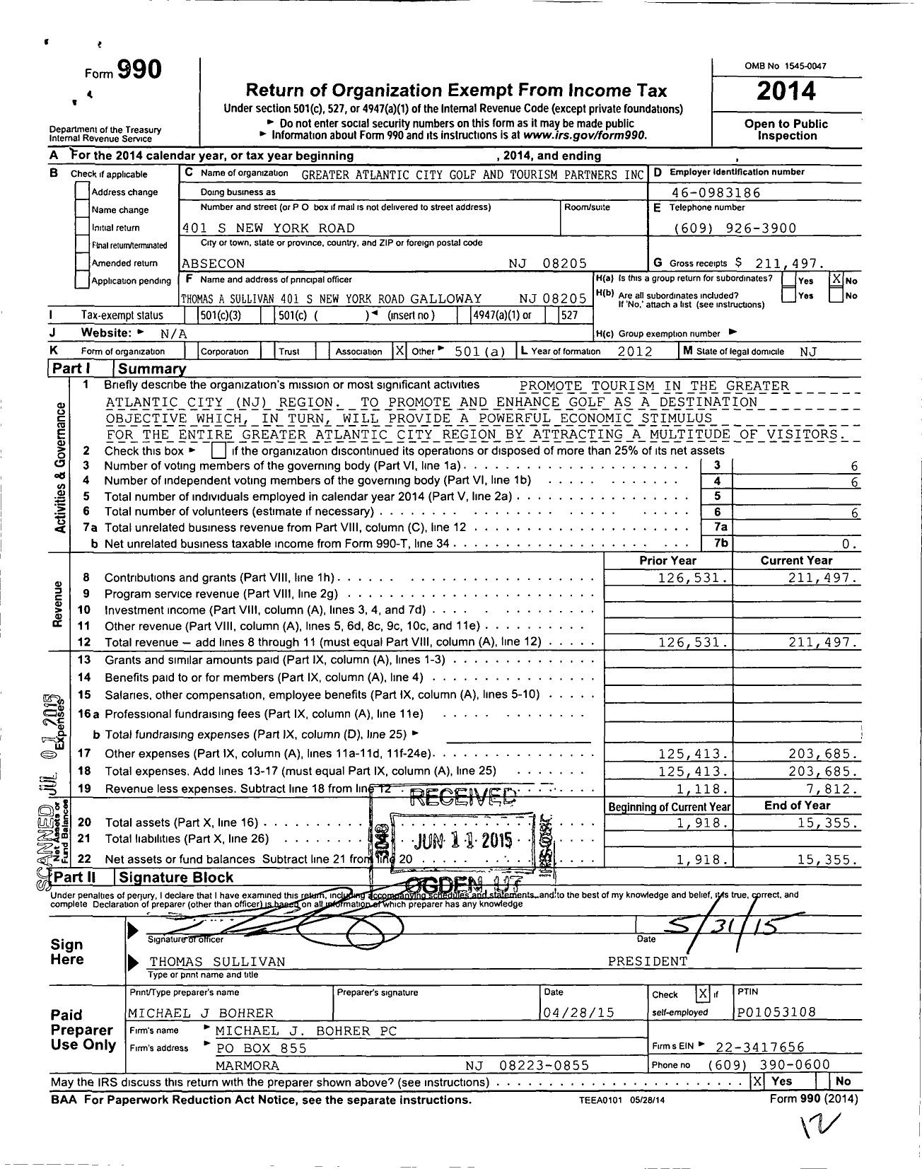 Image of first page of 2014 Form 990O for Greater Atlantic City and Golf and Tourism Partners