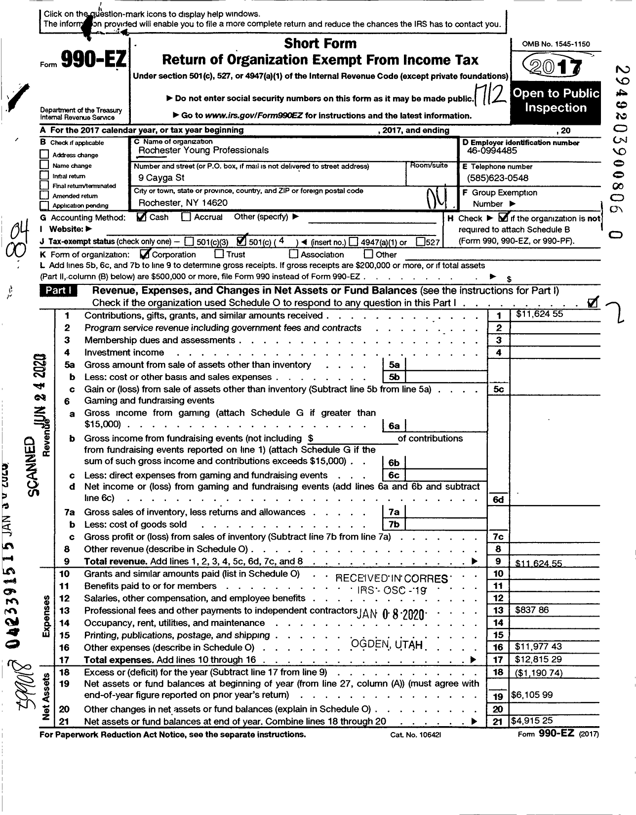 Image of first page of 2017 Form 990EO for Rochester Young Professionals