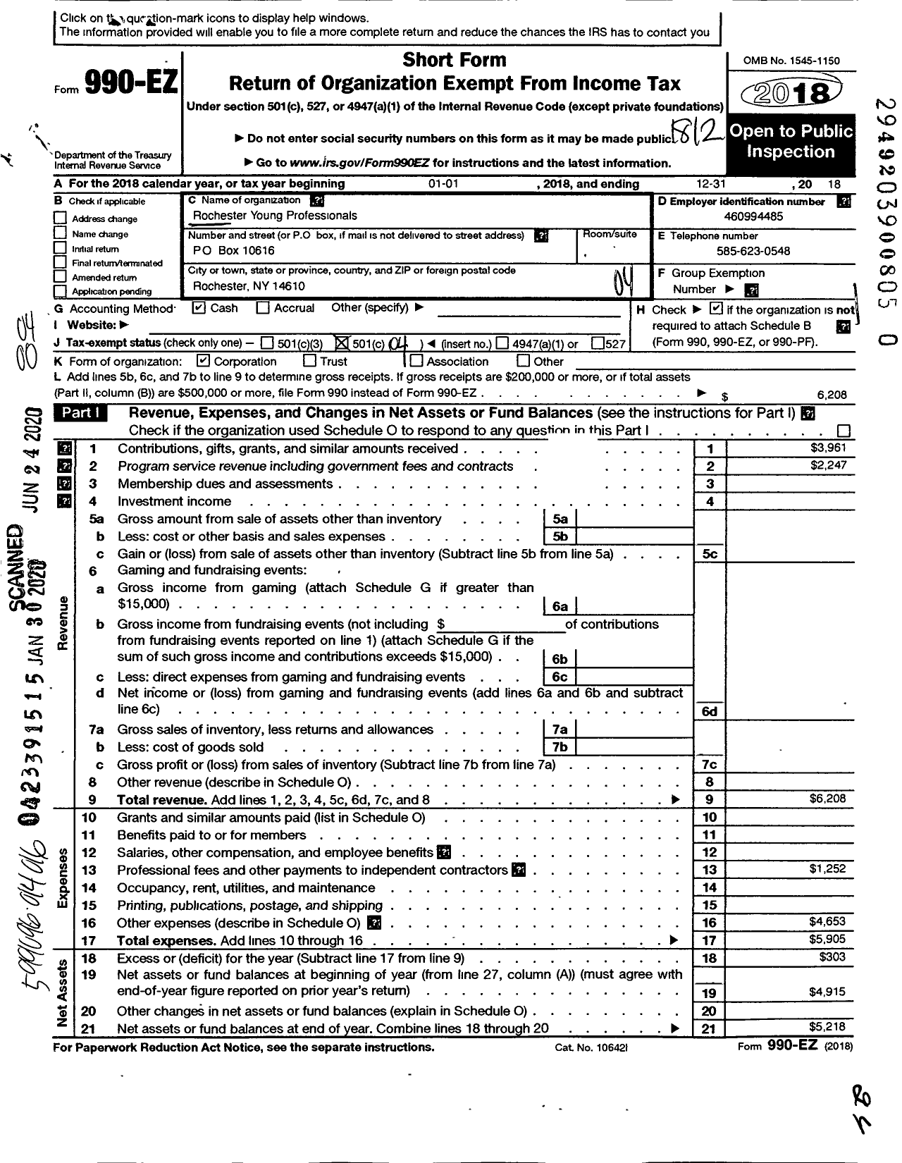 Image of first page of 2018 Form 990EO for Rochester Young Professionals