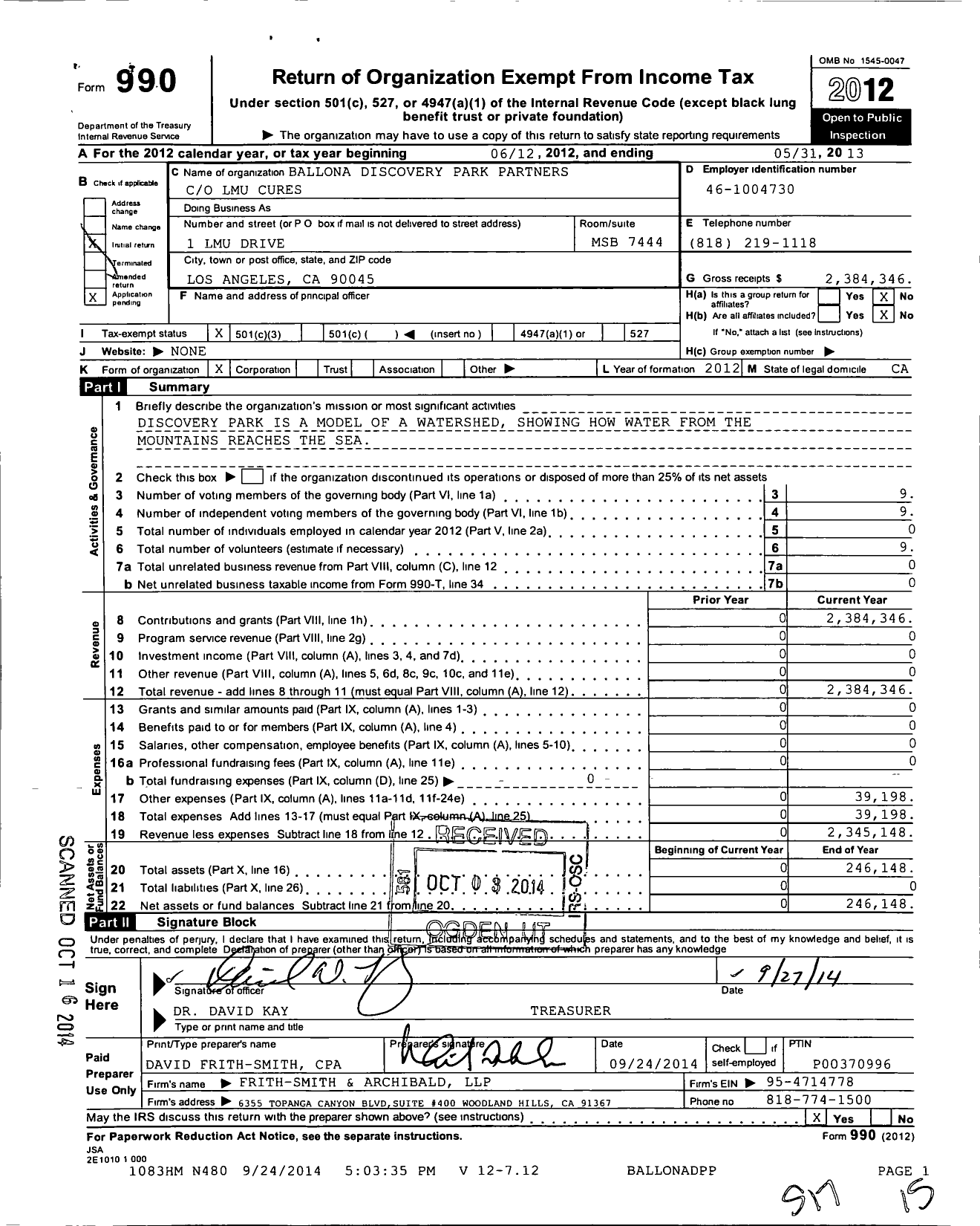 Image of first page of 2012 Form 990 for Friends of Ballona Wetlands