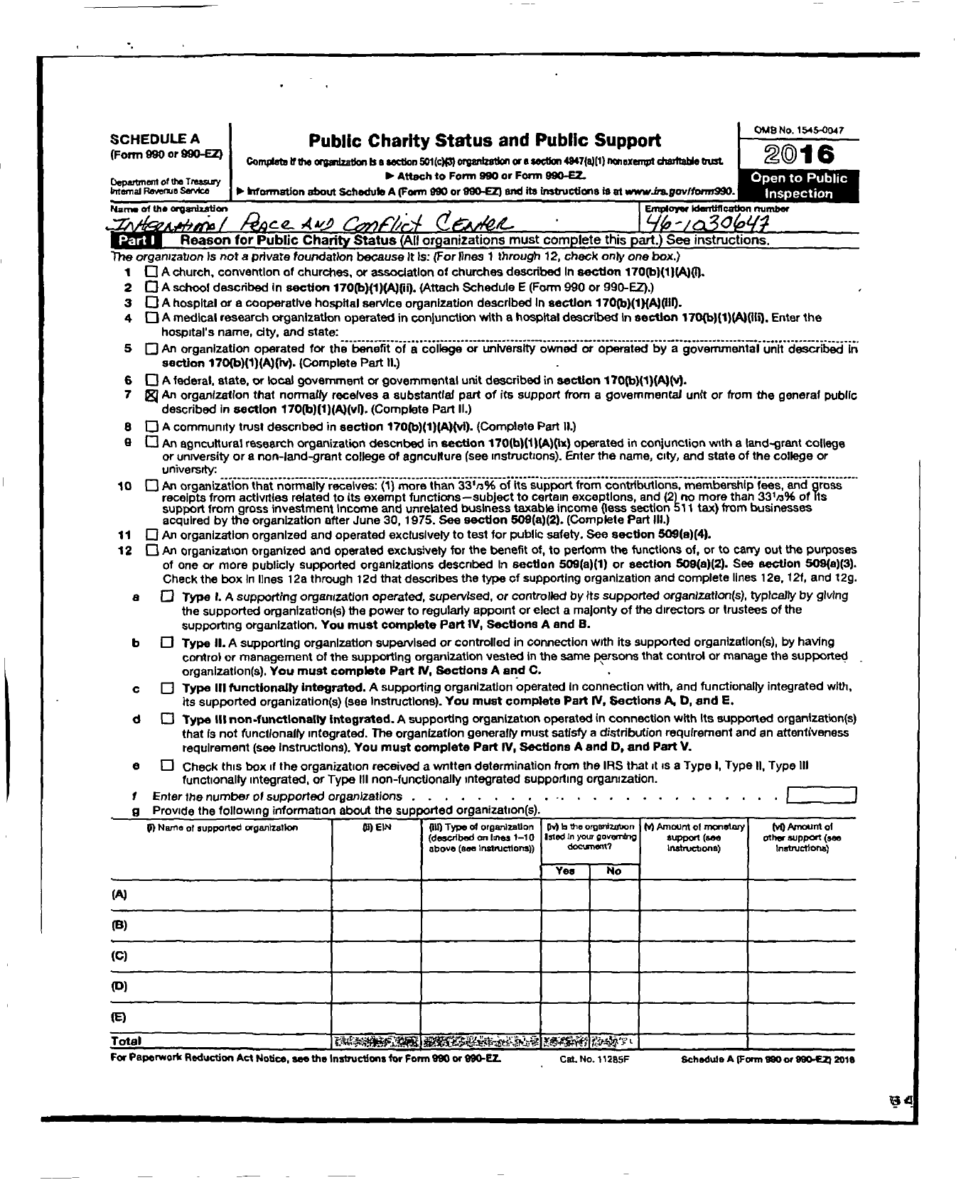 Image of first page of 2015 Form 990ER for International Peace and Conflict Center