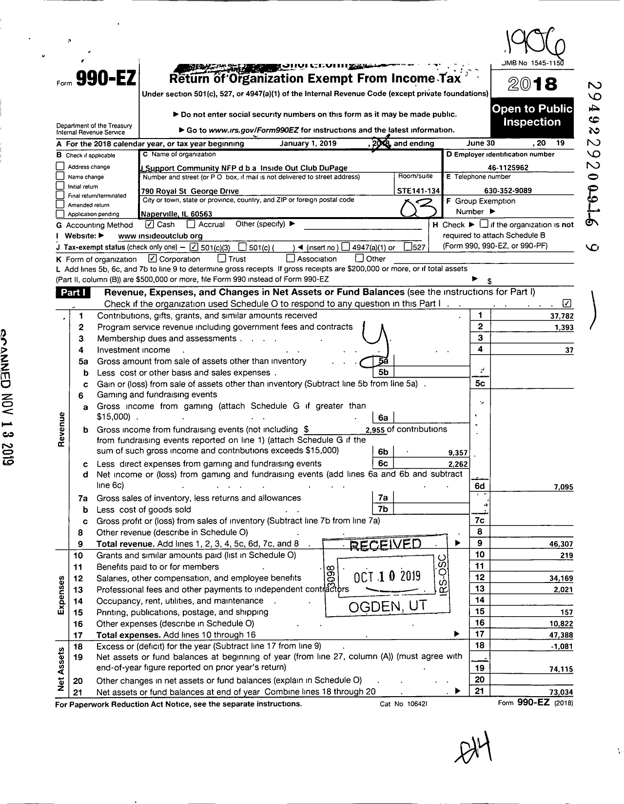 Image of first page of 2018 Form 990EZ for I Support Community NFP