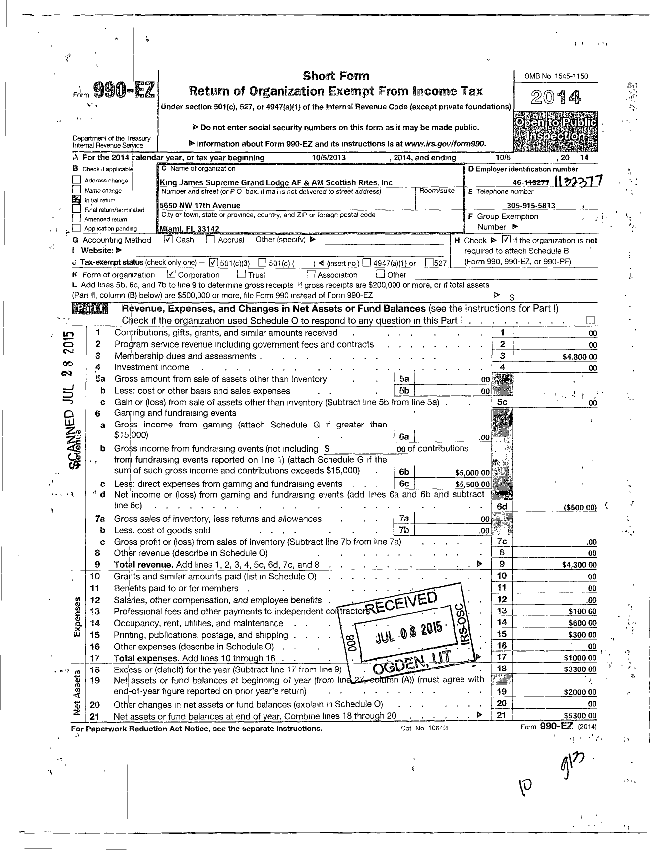 Image of first page of 2013 Form 990EZ for King James Supreme Grand Lodge - Af and Am Scottish Rites