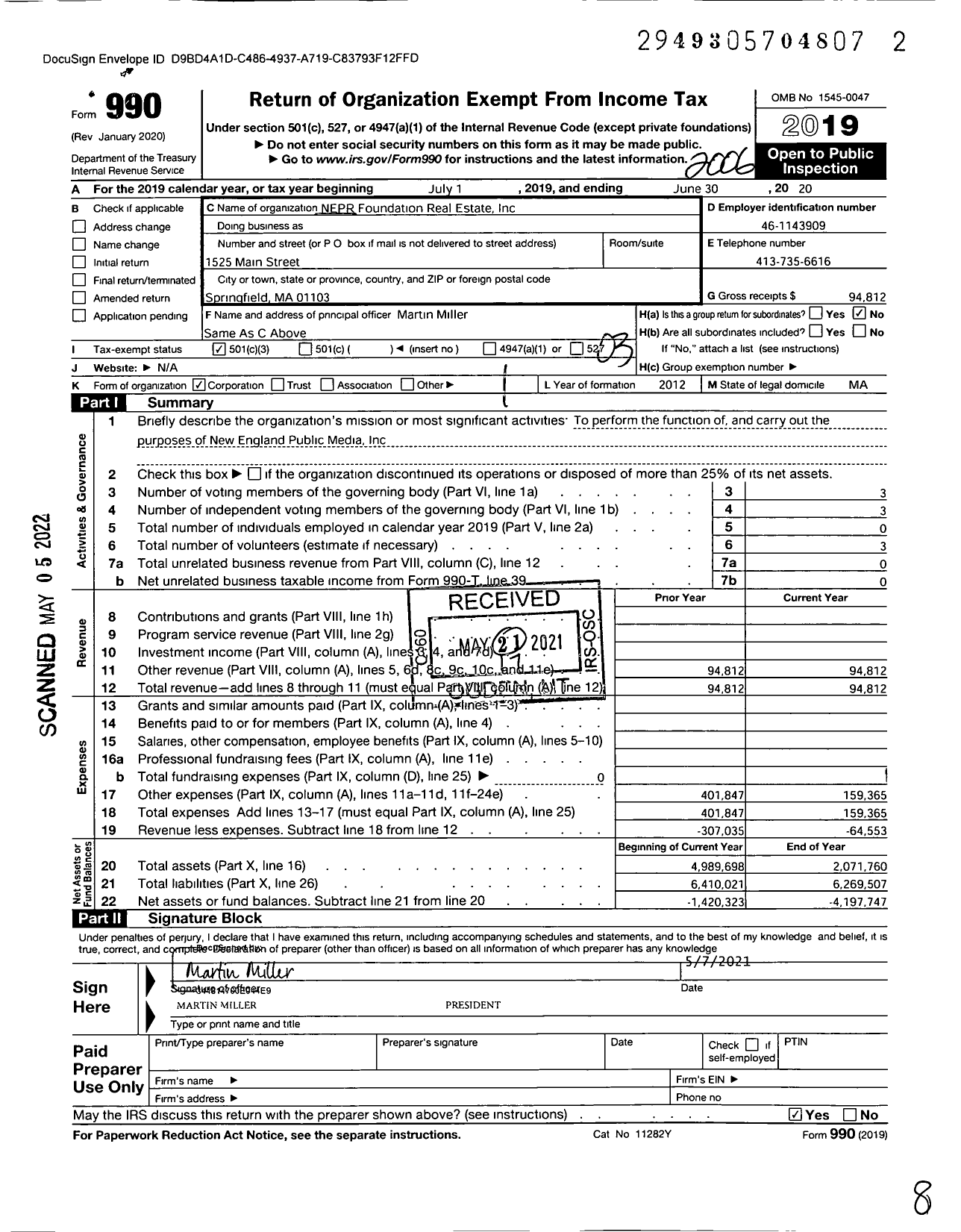 Image of first page of 2019 Form 990 for Nepr Foundation Real Estate