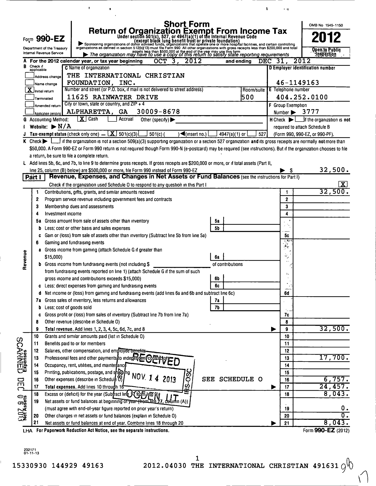Image of first page of 2012 Form 990EZ for Global Generosity Foundation