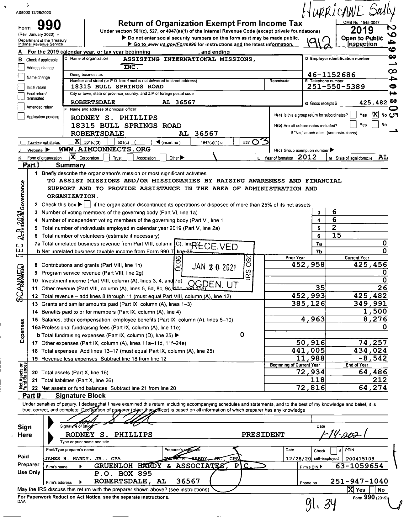 Image of first page of 2019 Form 990 for Assisting International Missions