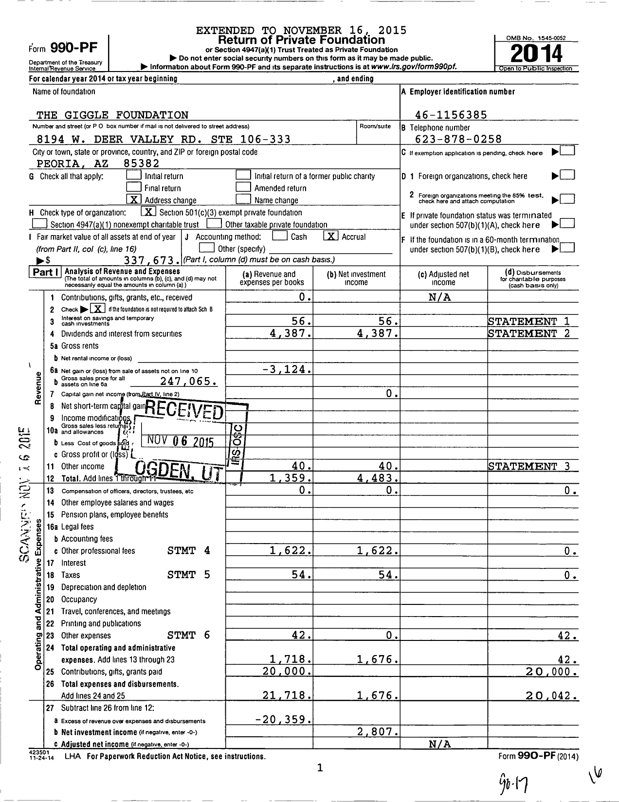 Image of first page of 2014 Form 990PF for The Giggle Foundation
