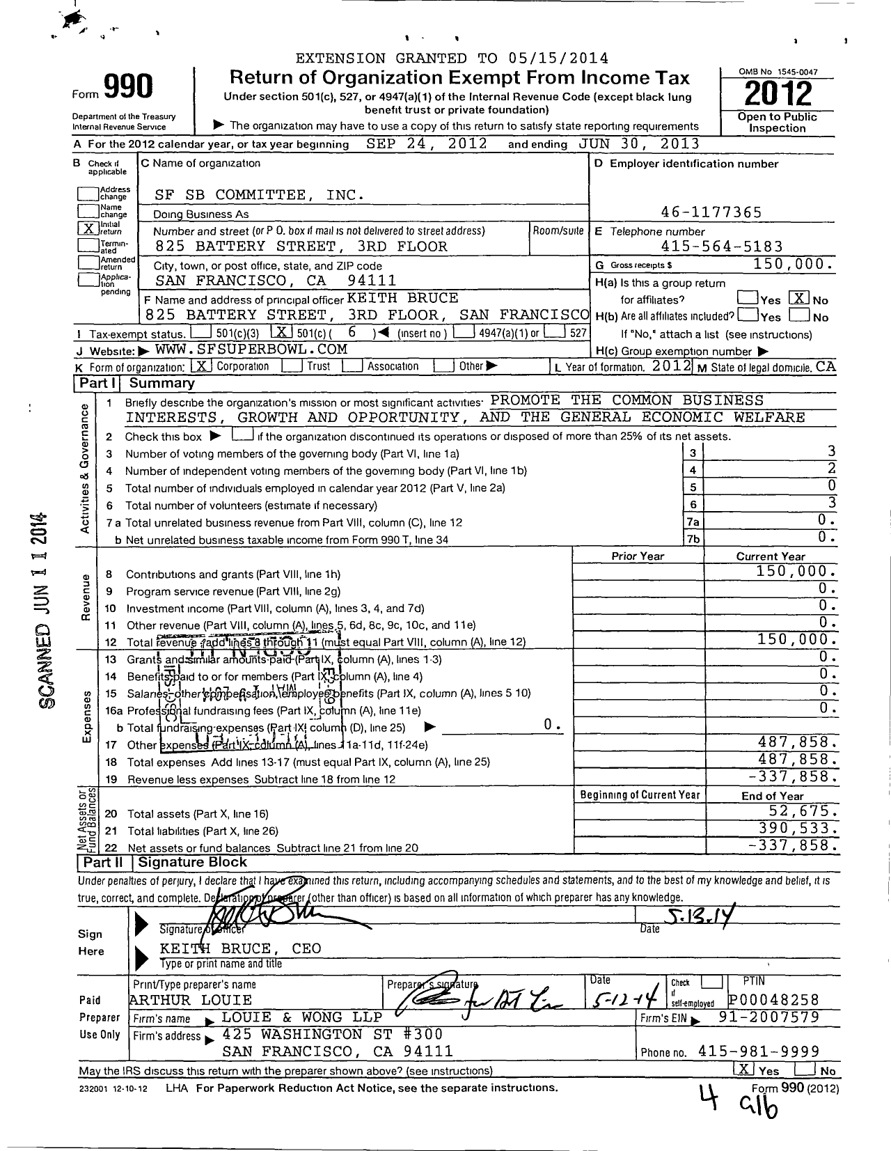 Image of first page of 2012 Form 990O for Super Bowl 50 Host Committee