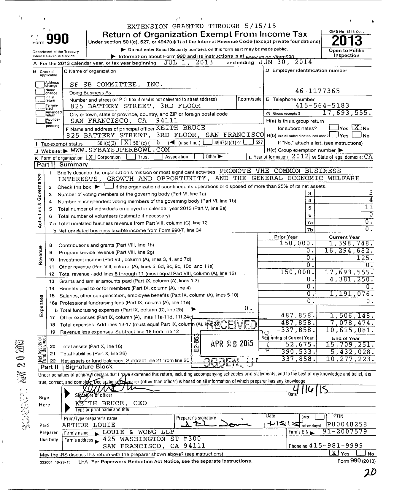 Image of first page of 2013 Form 990O for Super Bowl 50 Host Committee