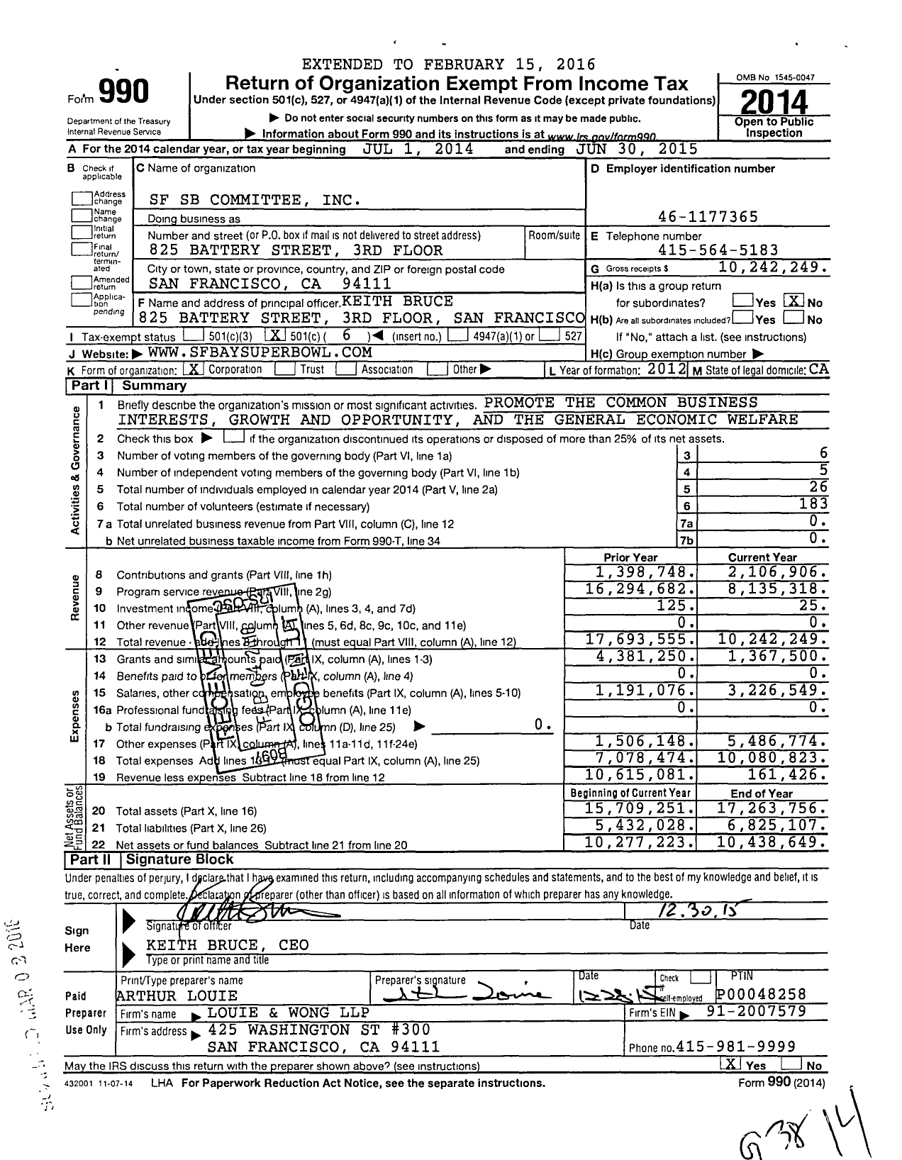Image of first page of 2014 Form 990O for Super Bowl 50 Host Committee