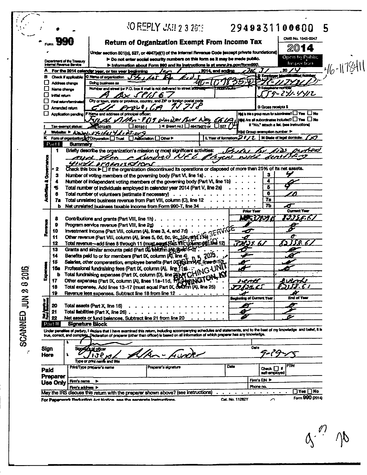Image of first page of 2014 Form 990 for Strikes for Kids