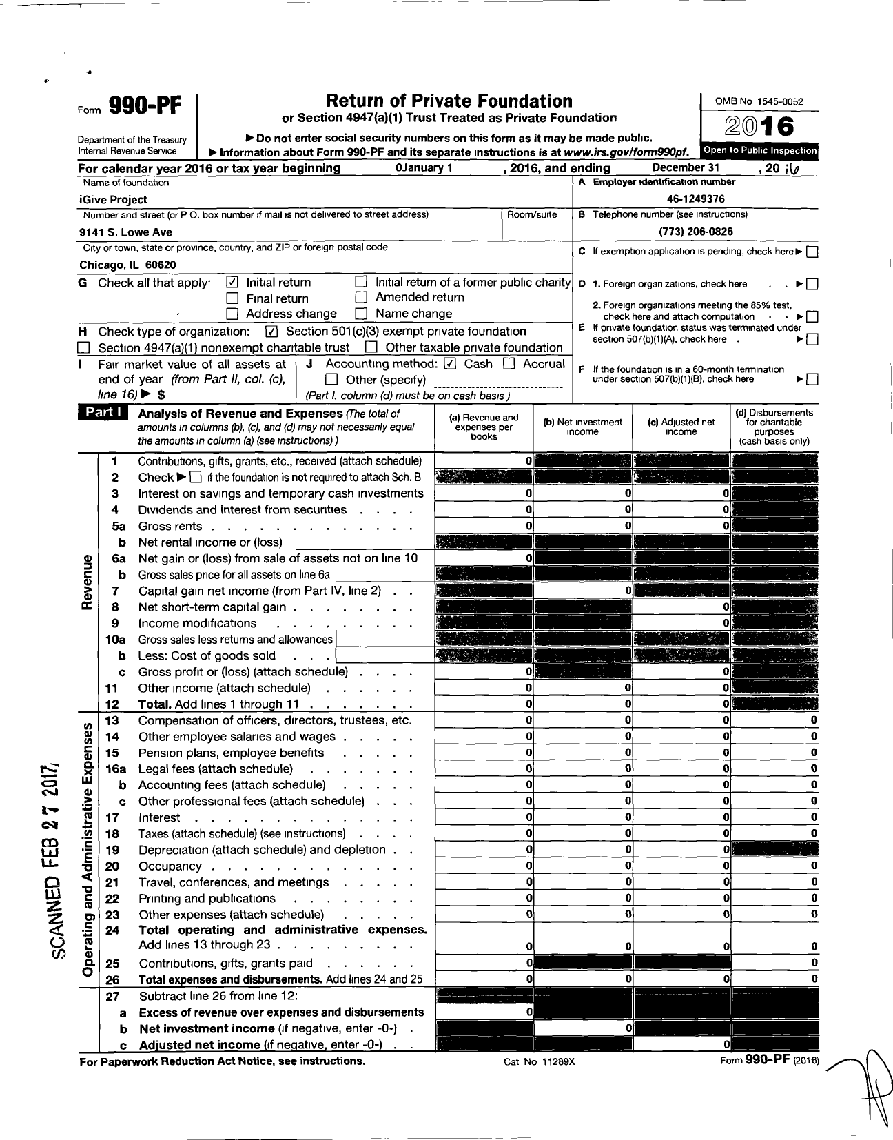 Image of first page of 2016 Form 990PF for Give Project