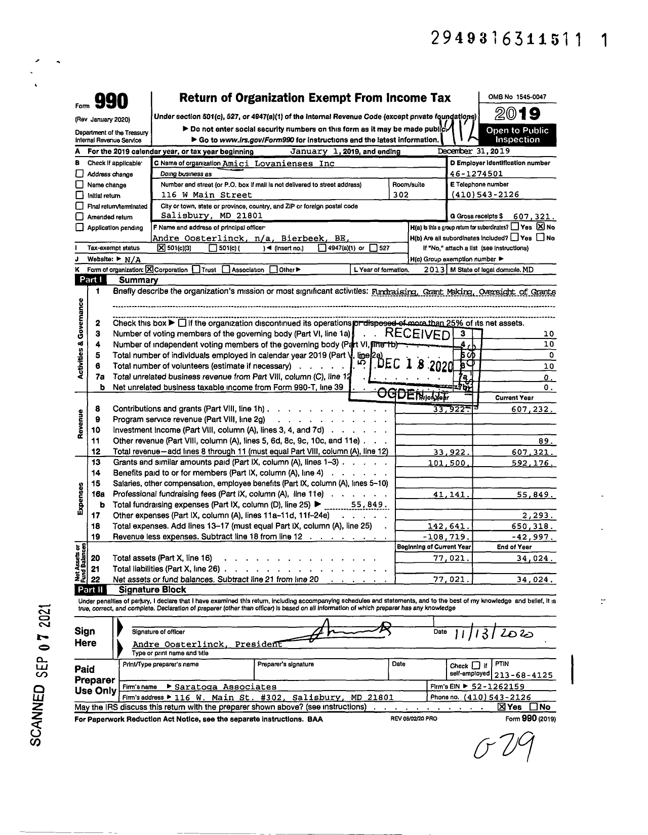 Image of first page of 2019 Form 990 for Amici Lovanienses