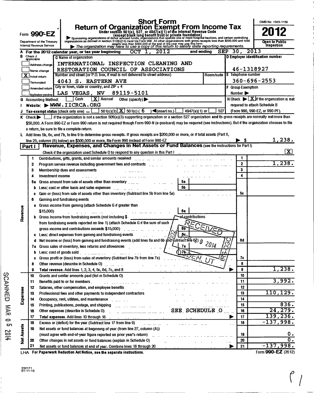 Image of first page of 2012 Form 990EO for International Inspection Cleaning