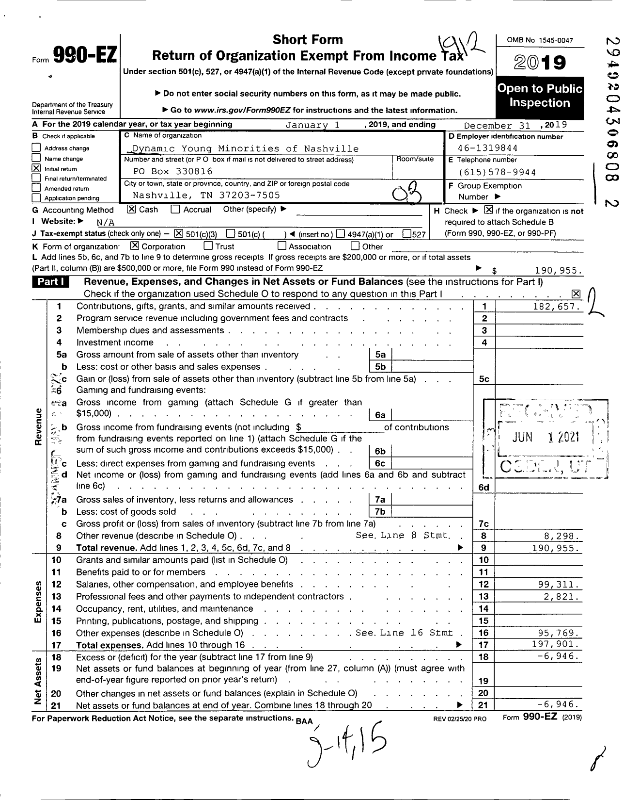 Image of first page of 2019 Form 990EZ for D-Y-M-O-N in the Rough