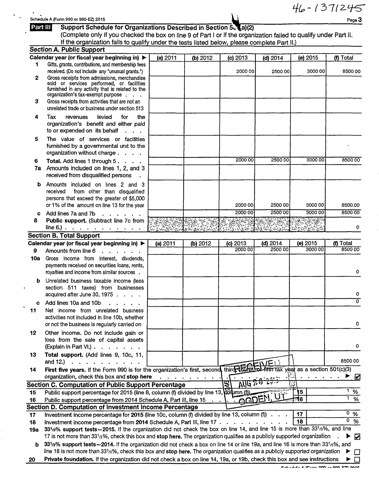 Image of first page of 2014 Form 990ER for St Marys Youth Cultural Exchange