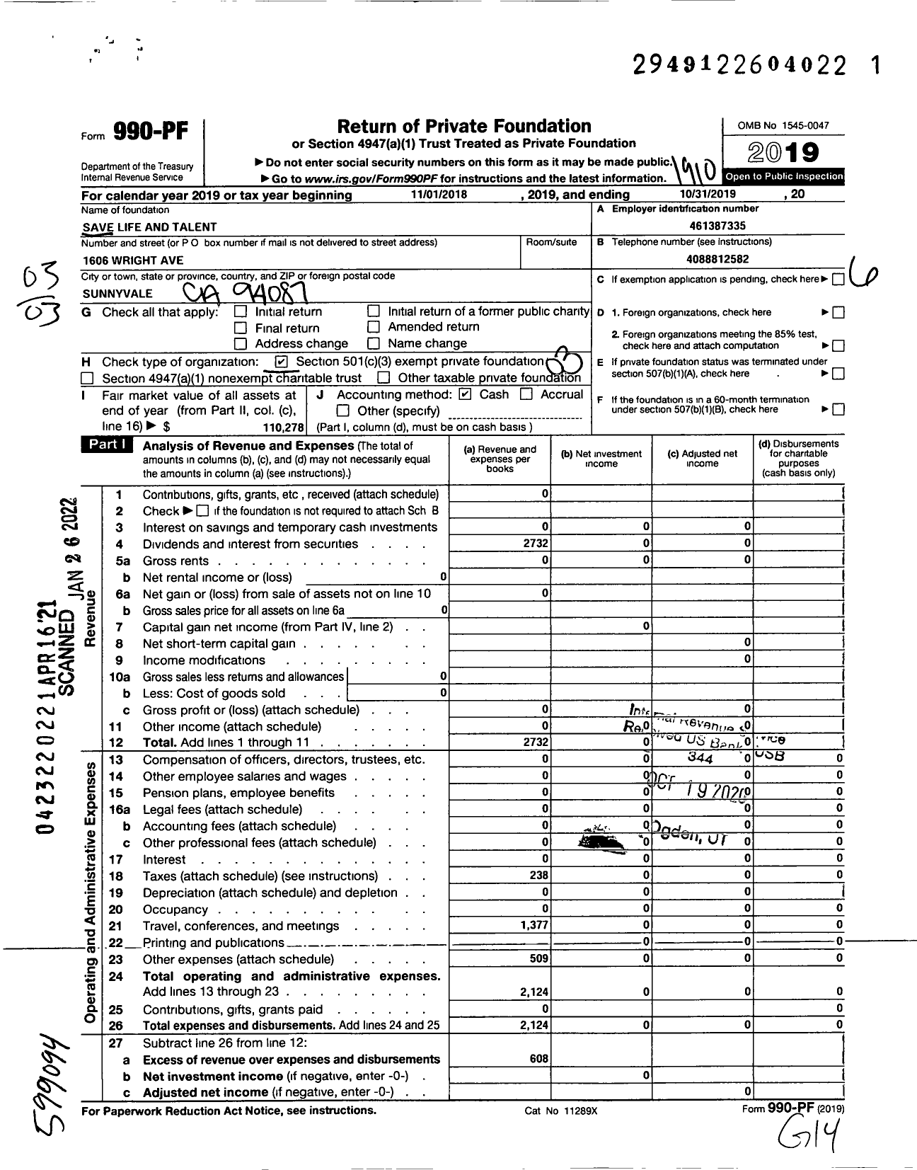 Image of first page of 2018 Form 990PF for Save Life and Talent Foundation