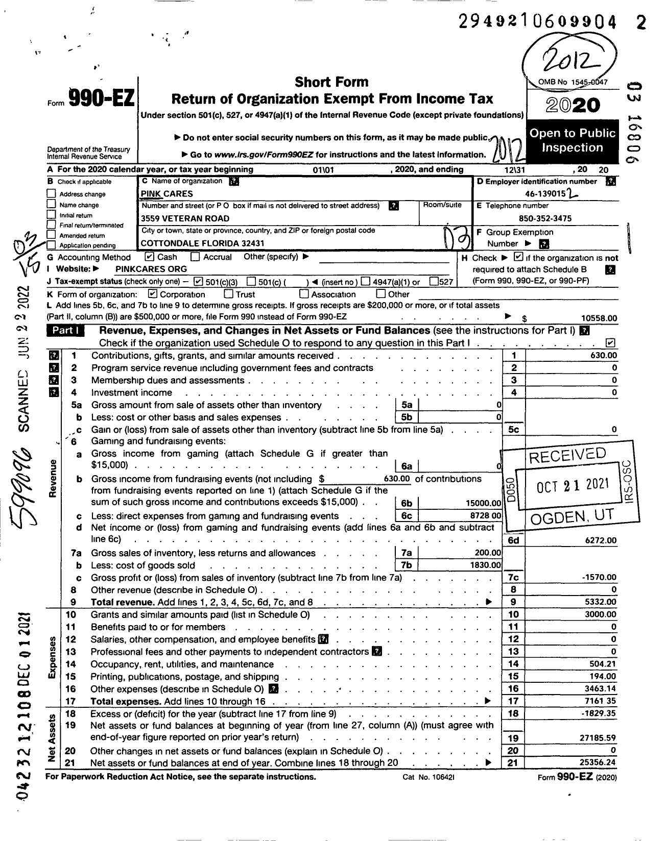 Image of first page of 2020 Form 990EZ for Pink Cares