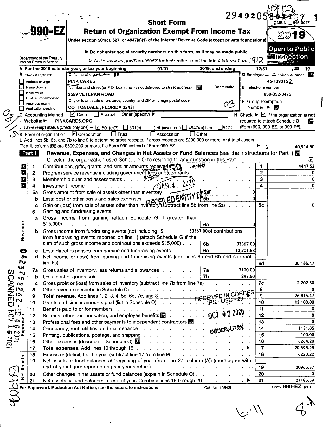 Image of first page of 2019 Form 990EZ for Pink Cares