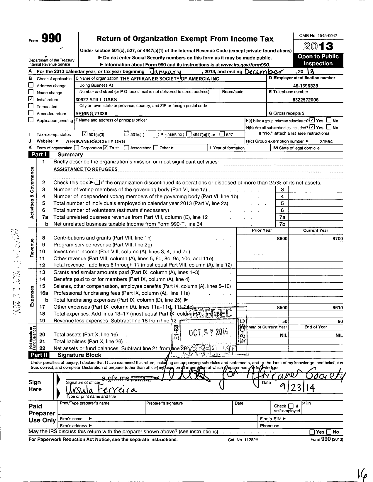 Image of first page of 2013 Form 990 for Cape Liberty Foundation