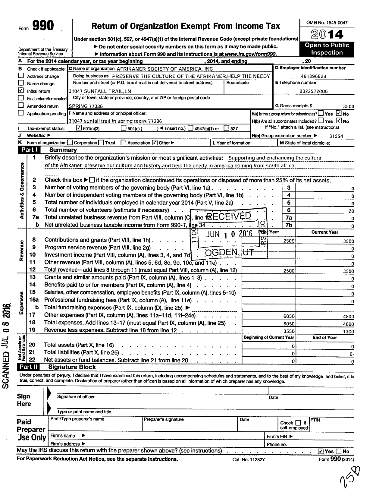 Image of first page of 2014 Form 990 for Cape Liberty Foundation