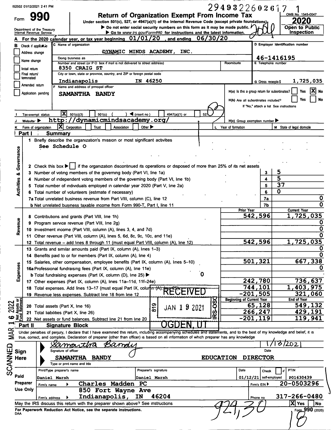 Image of first page of 2019 Form 990 for Dynamic Minds Academy