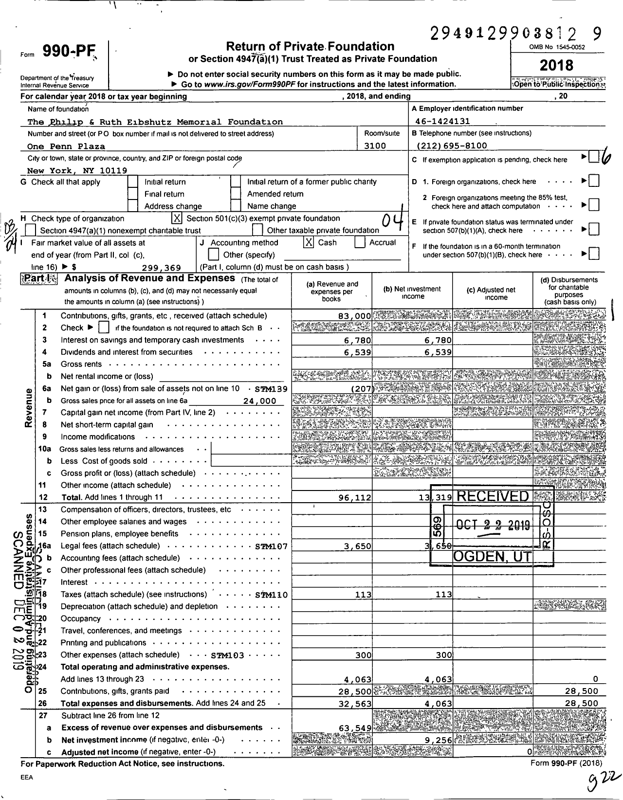 Image of first page of 2018 Form 990PF for The Eibshutz-Raphan Foundation