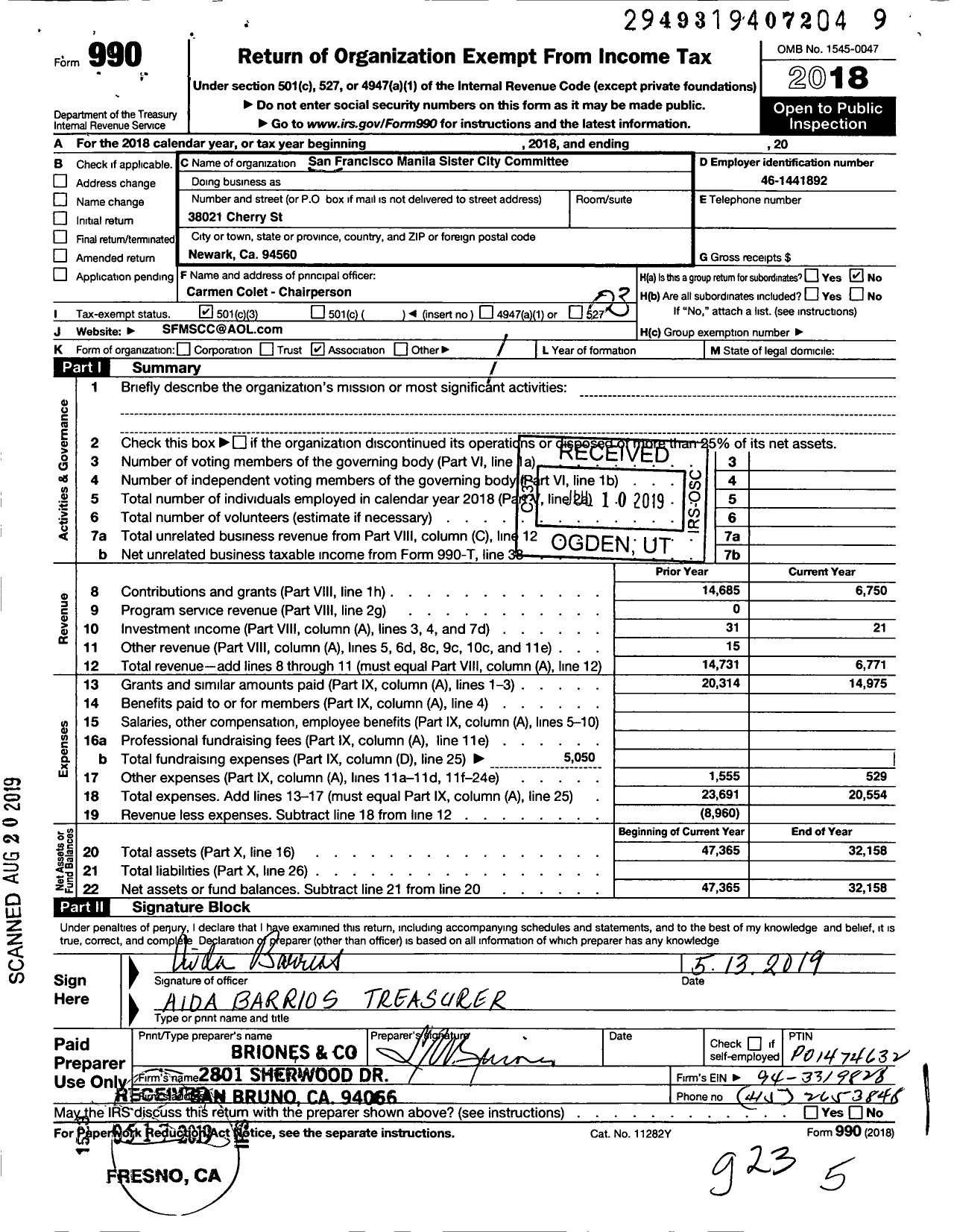 Image of first page of 2018 Form 990 for San Francisco-Manila Sister City Committee 1