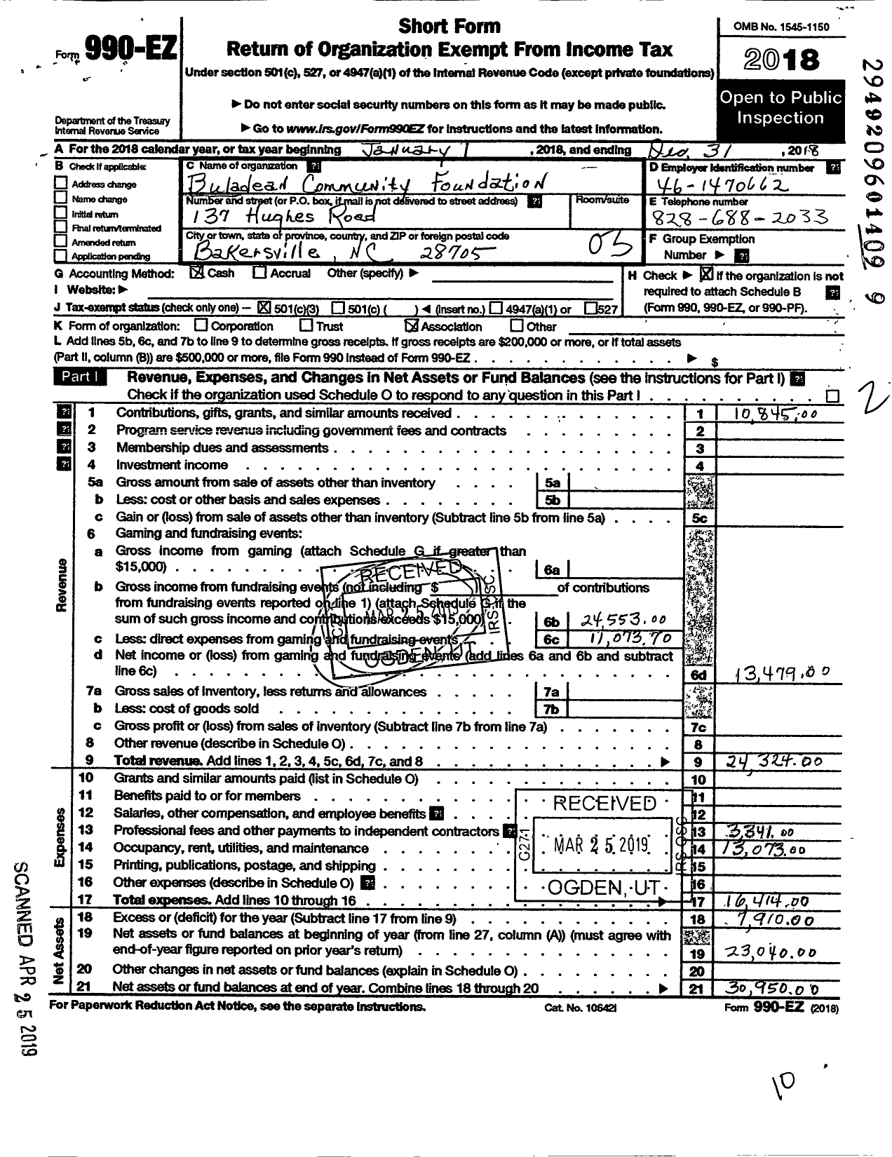 Image of first page of 2018 Form 990EZ for Buladean Community Foundation