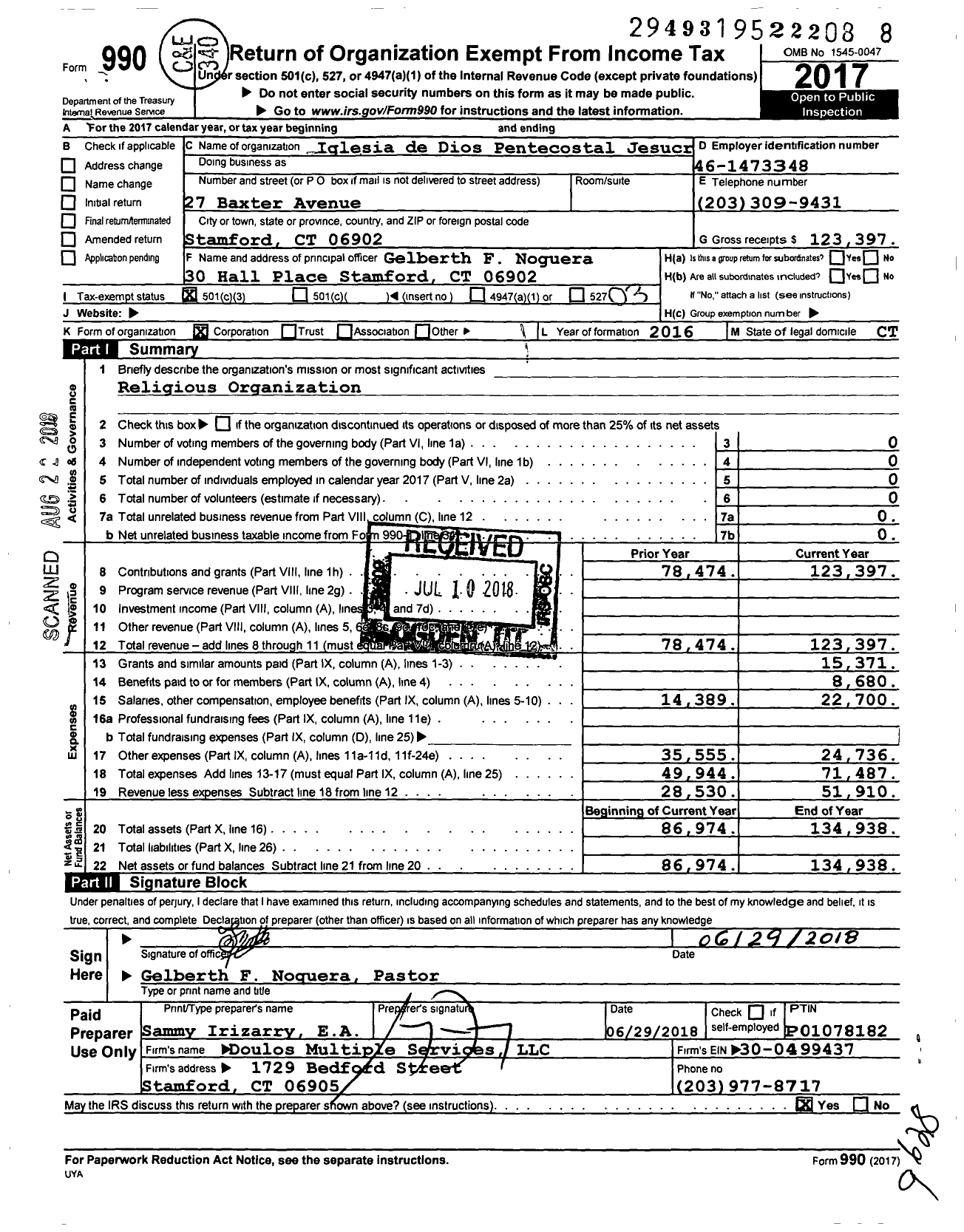 Image of first page of 2017 Form 990 for Iglesia de Dios Pentecostal Jesucristo es el Camino