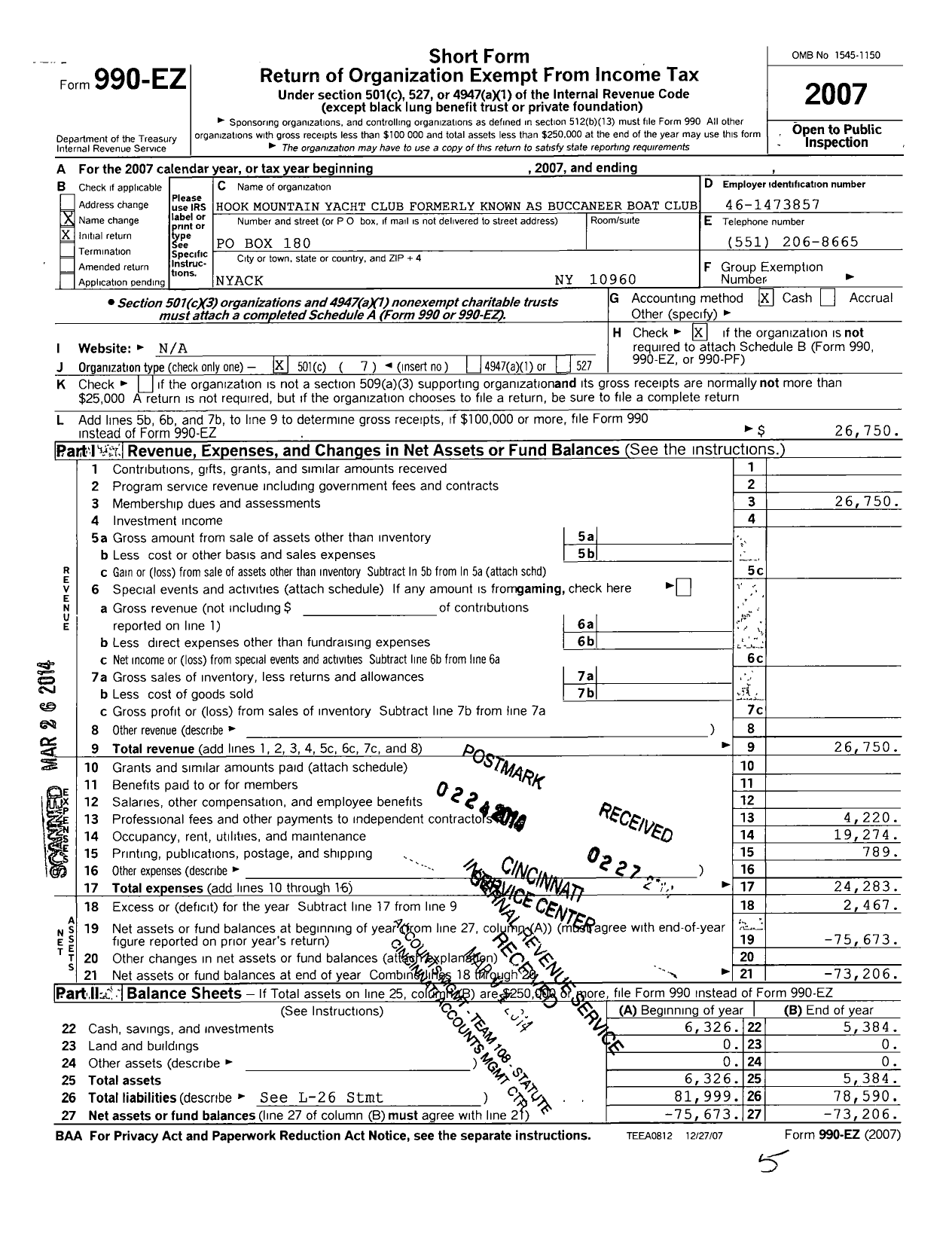 Image of first page of 2007 Form 990EO for Buccaneer Boat Club