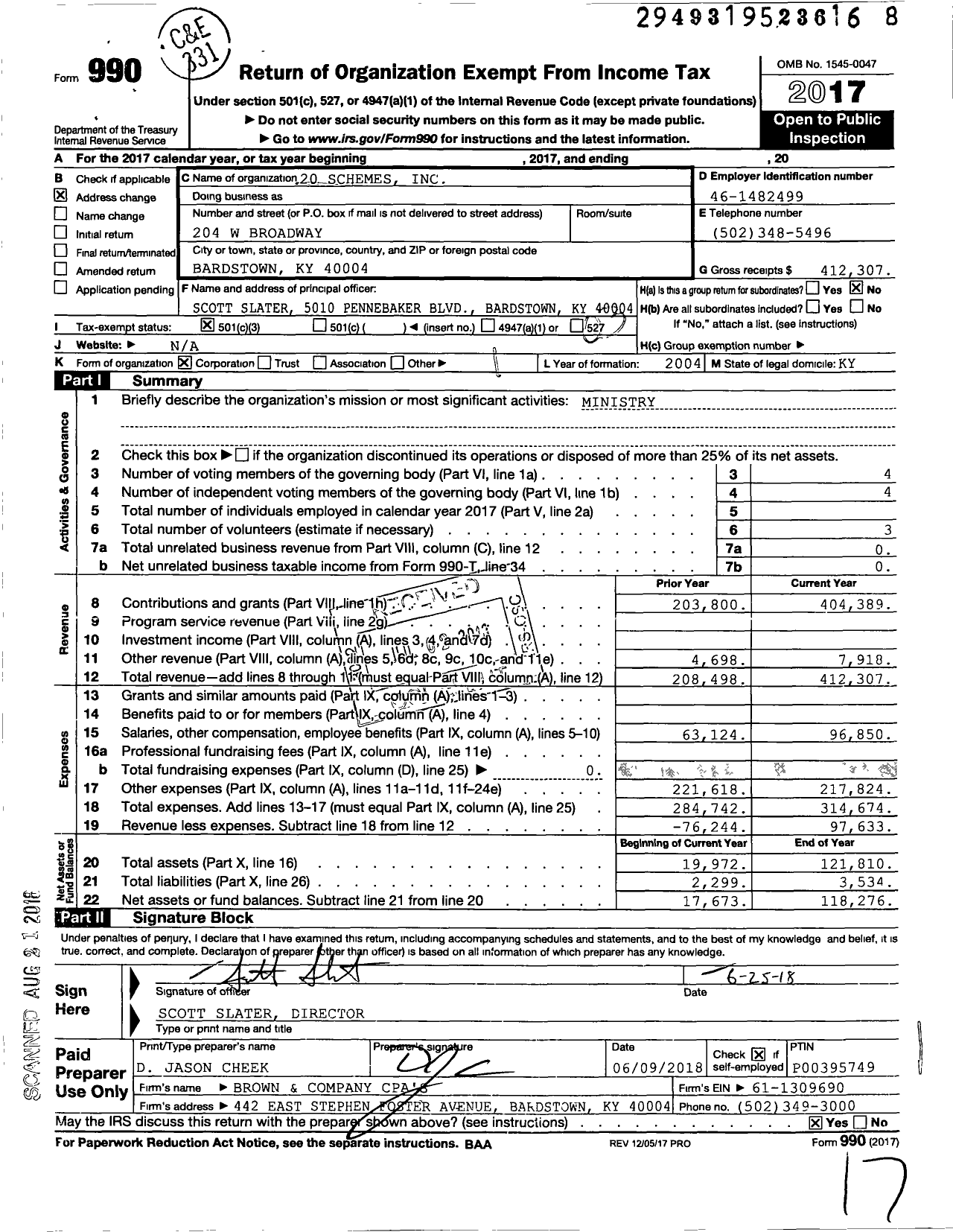 Image of first page of 2017 Form 990 for 20 Schemes