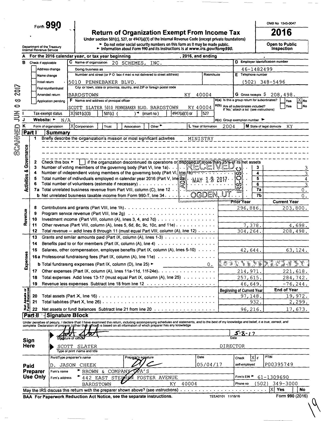 Image of first page of 2016 Form 990 for 20 Schemes