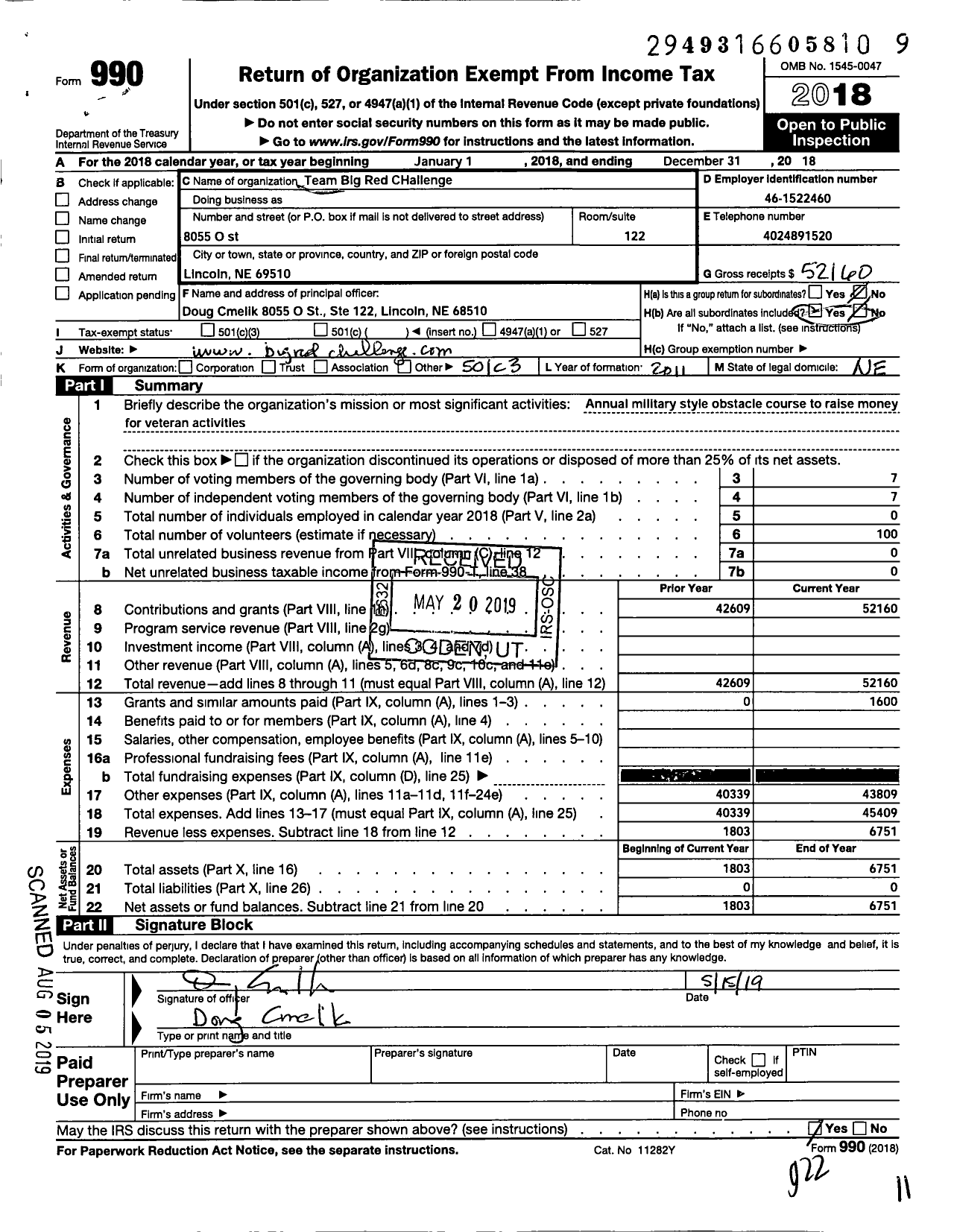 Image of first page of 2018 Form 990O for Team Big Red Challenge