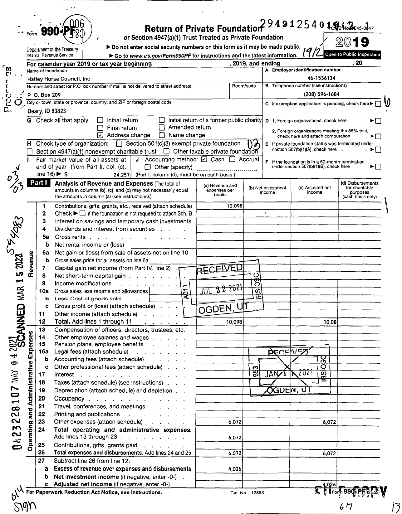 Image of first page of 2019 Form 990PF for Hatley Horse Council