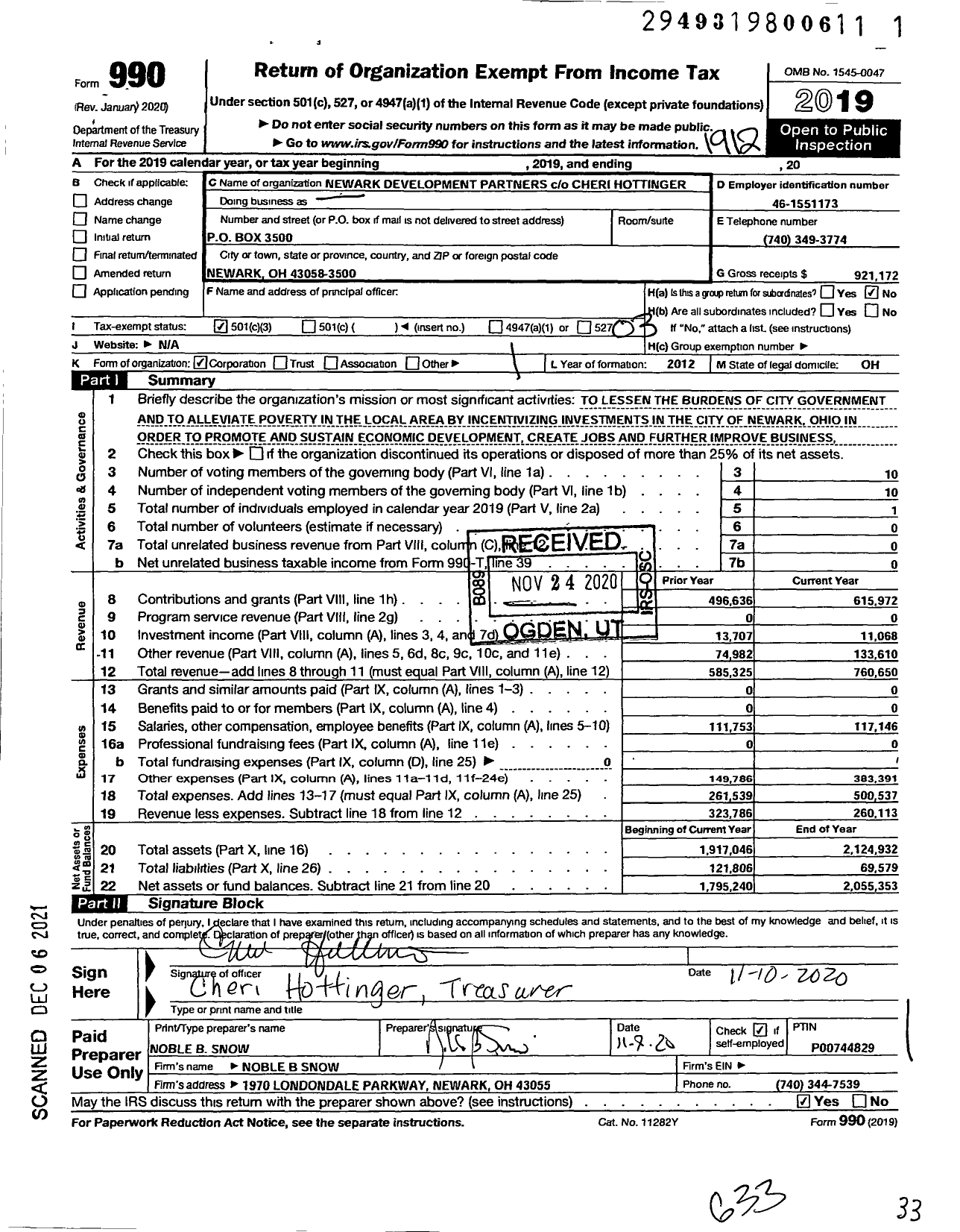 Image of first page of 2019 Form 990 for Newark Development Partners