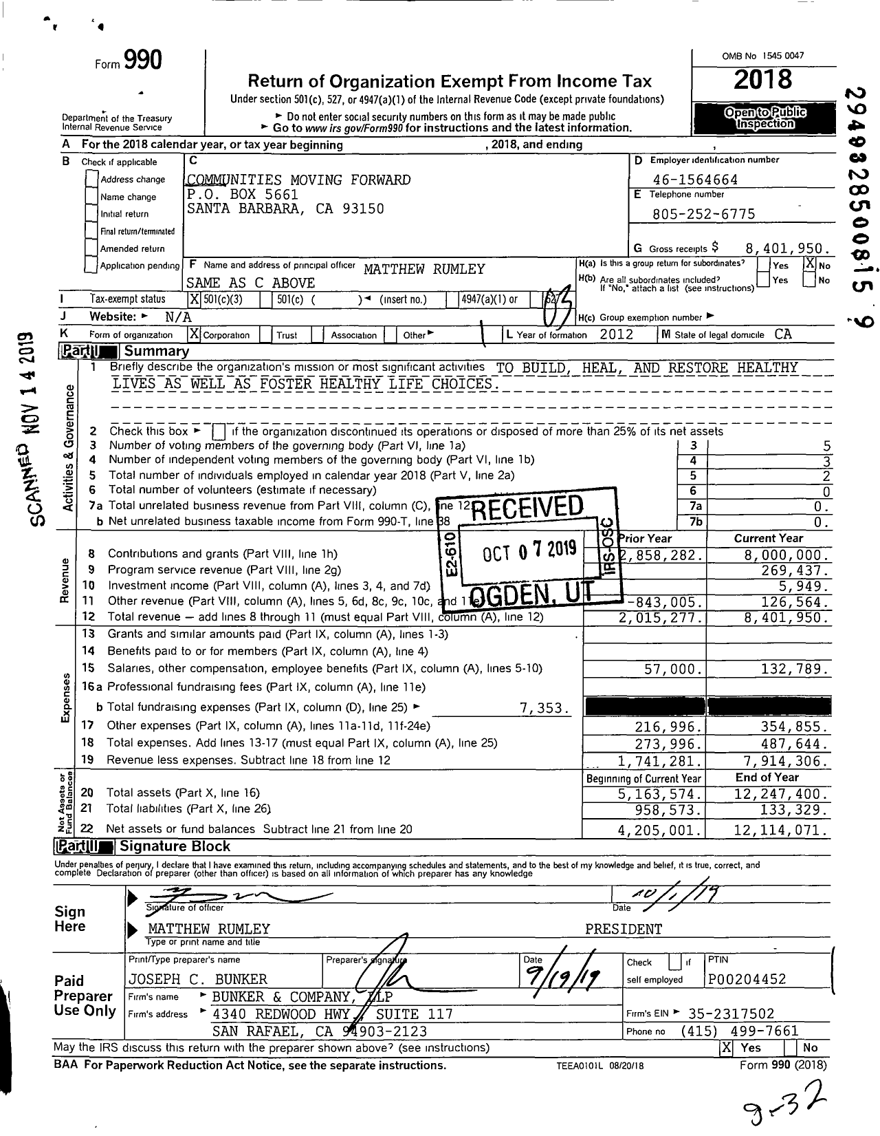 Image of first page of 2018 Form 990 for Communities Moving Forward
