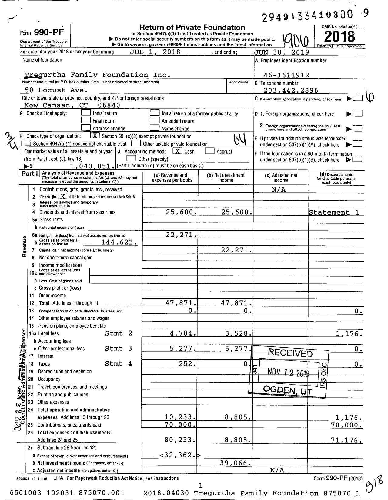 Image of first page of 2018 Form 990PF for Tregurtha Family Foundation