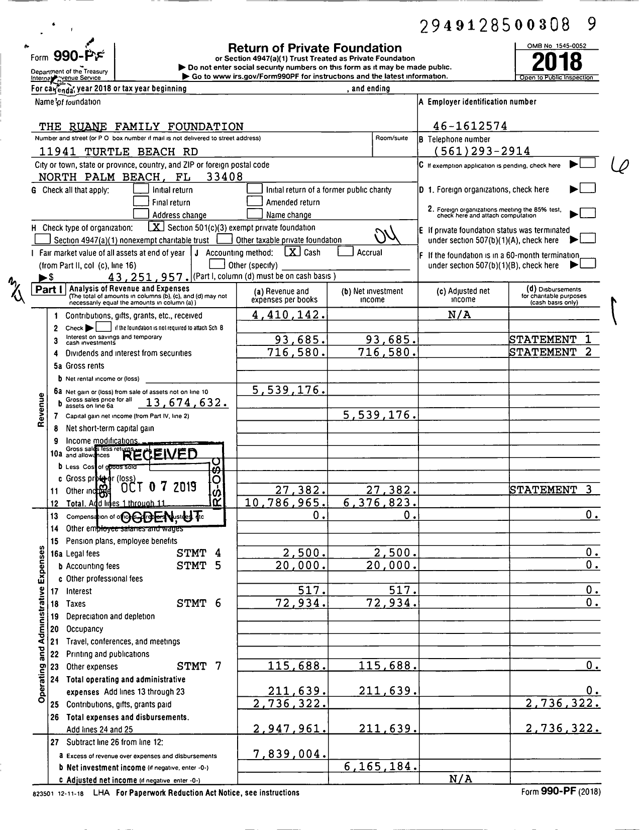 Image of first page of 2018 Form 990PF for The Ruane Family Foundation