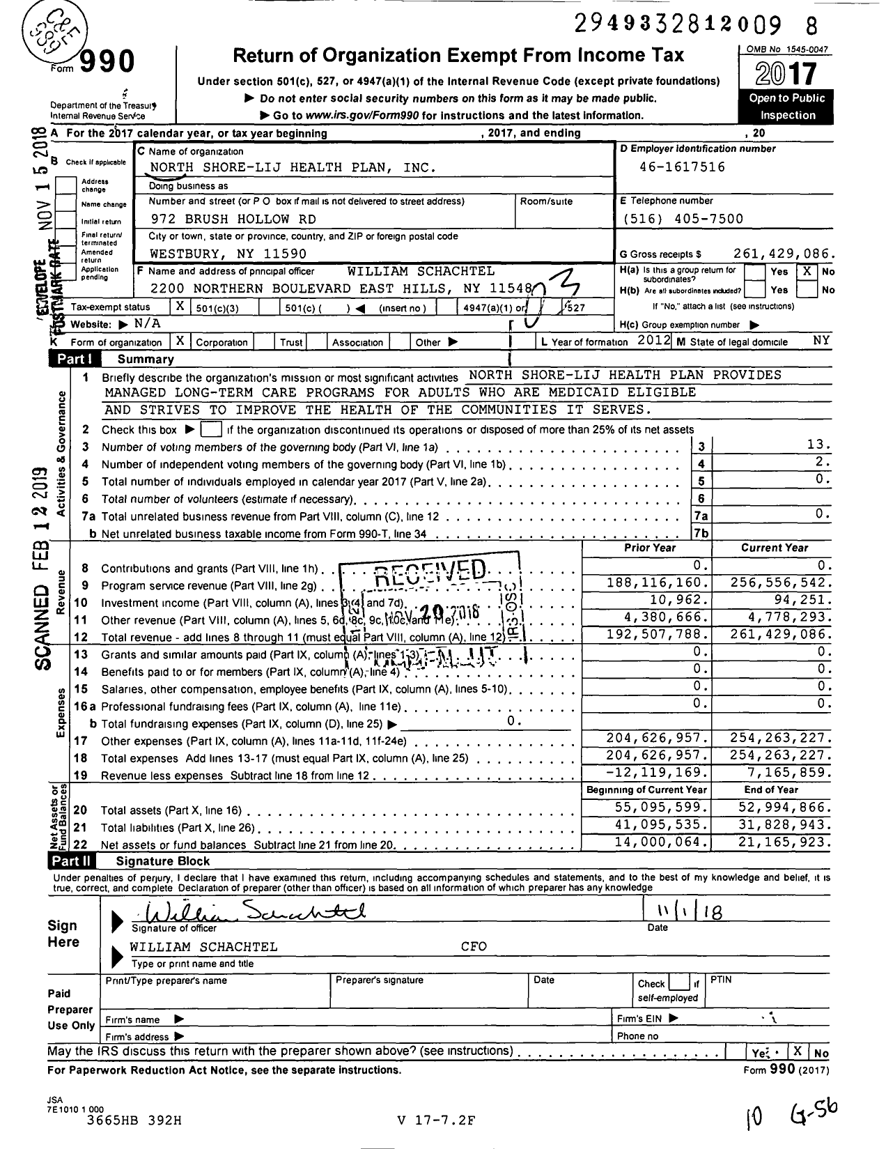 Image of first page of 2017 Form 990 for North Shore-Lij Health Plan