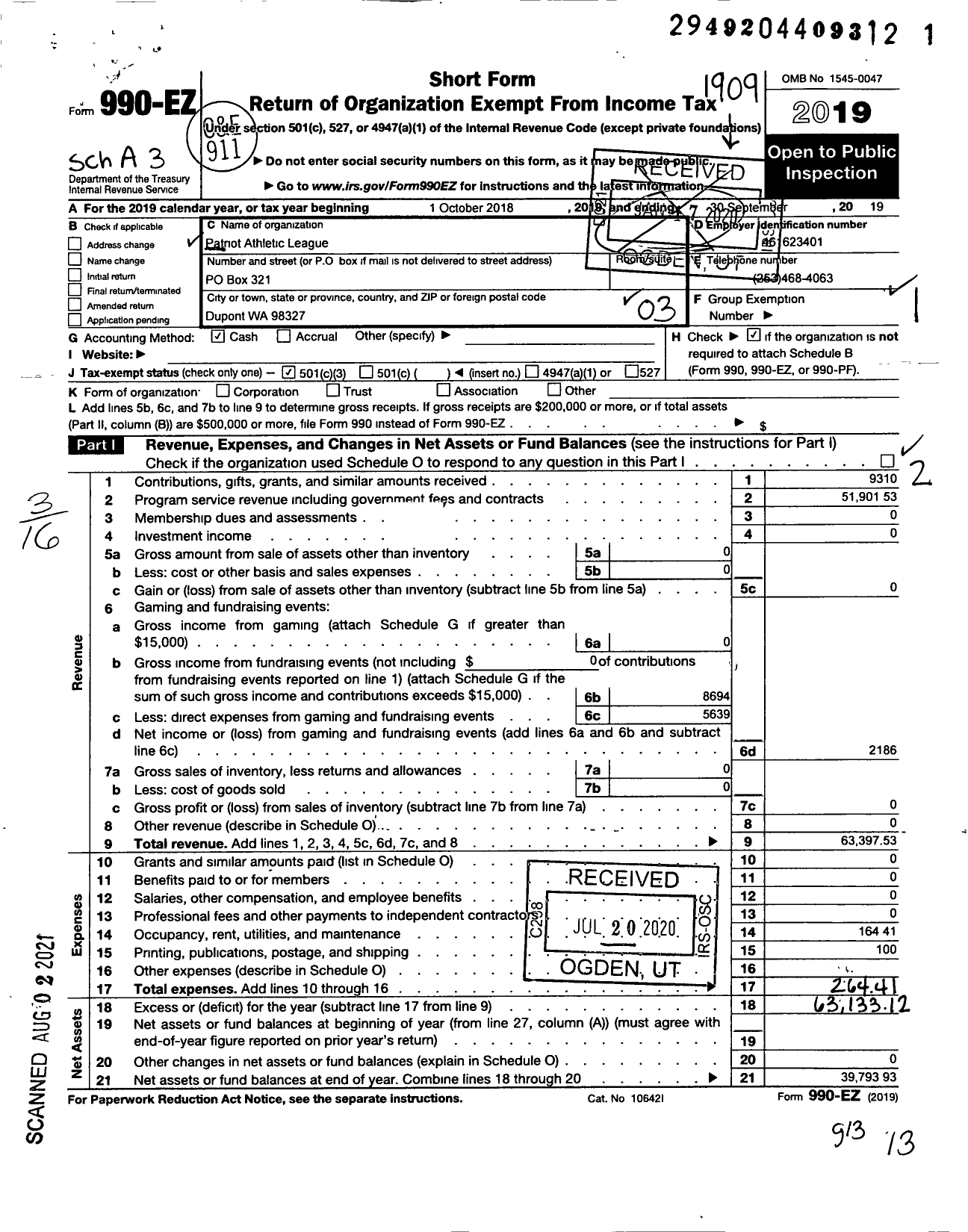 Image of first page of 2018 Form 990EZ for Patriot Baseball League