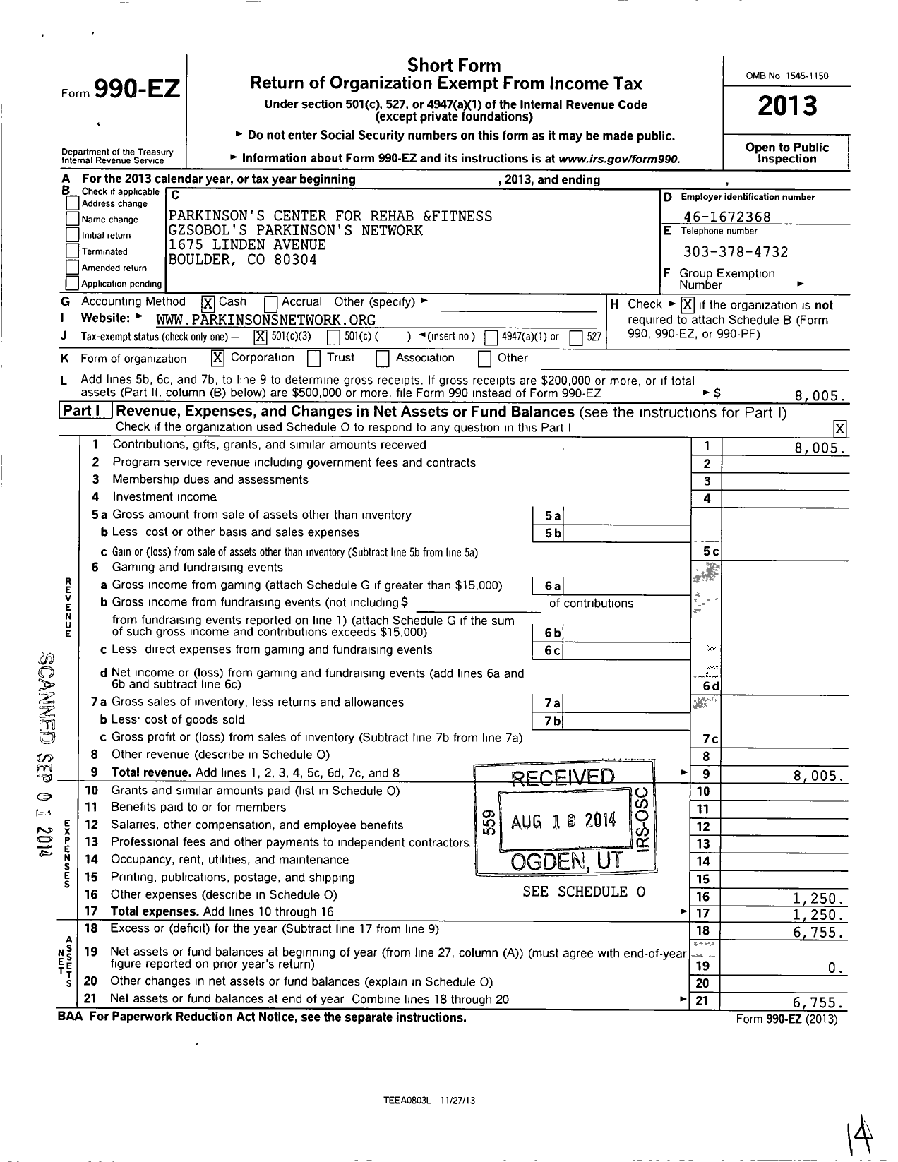 Image of first page of 2013 Form 990EZ for Gzsobols Parkinsons Network