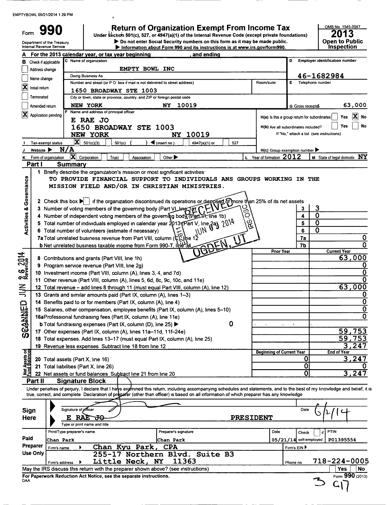 Image of first page of 2013 Form 990 for Empty Bowl