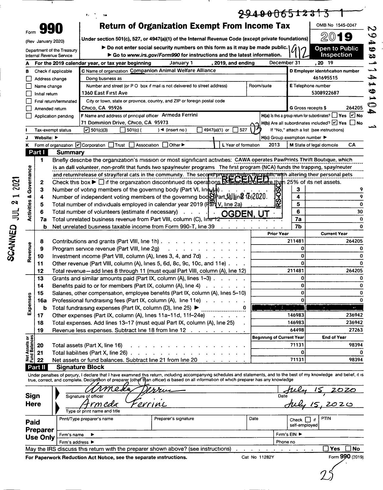 Image of first page of 2019 Form 990 for PawPrints Spay & Neuter Asstance PawPrints S&N Clinic Neighborhood Cat Advocates PawPrints Thrift Boutique