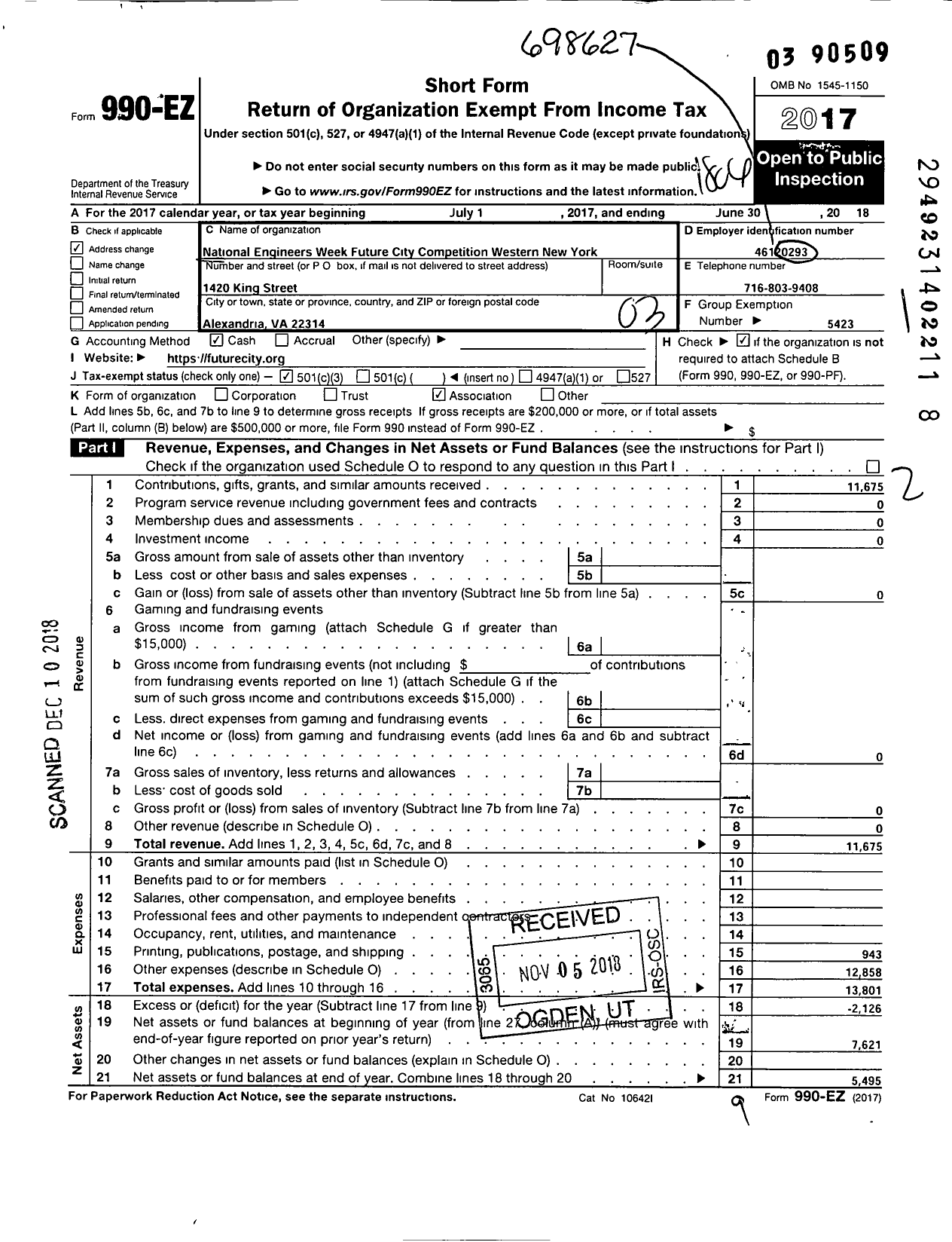 Image of first page of 2017 Form 990EZ for National Engineers Week Foundation