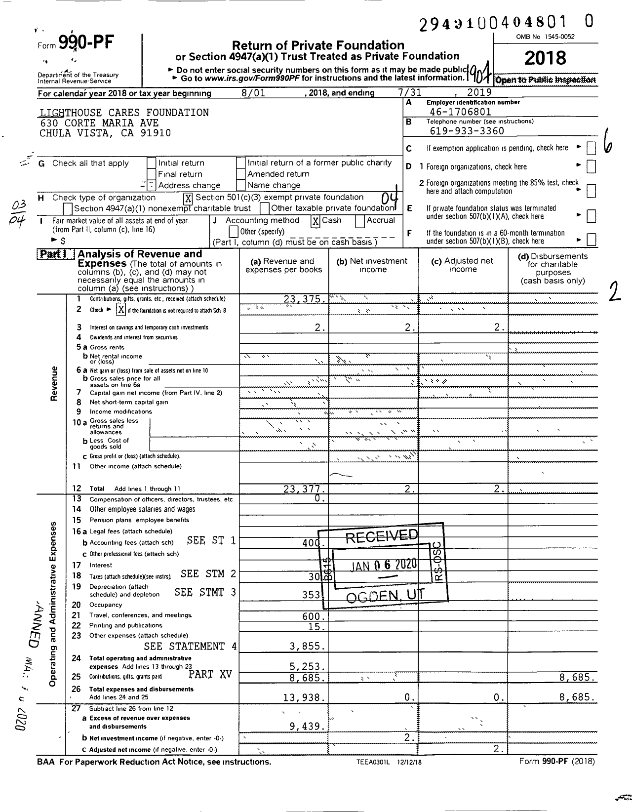 Image of first page of 2018 Form 990PR for Lighthouse Cares Foundation